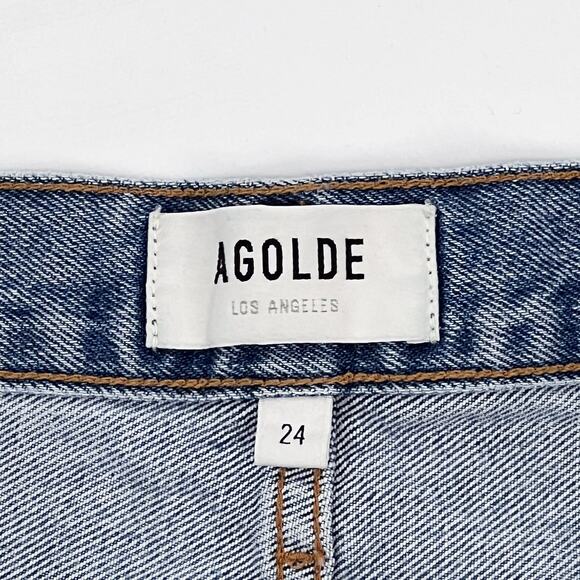 AGOLDE Riley High Rise Cutoff Denim Shorts Women’s Size 24 Snapshot Raw Hem - Picture 3 of 5